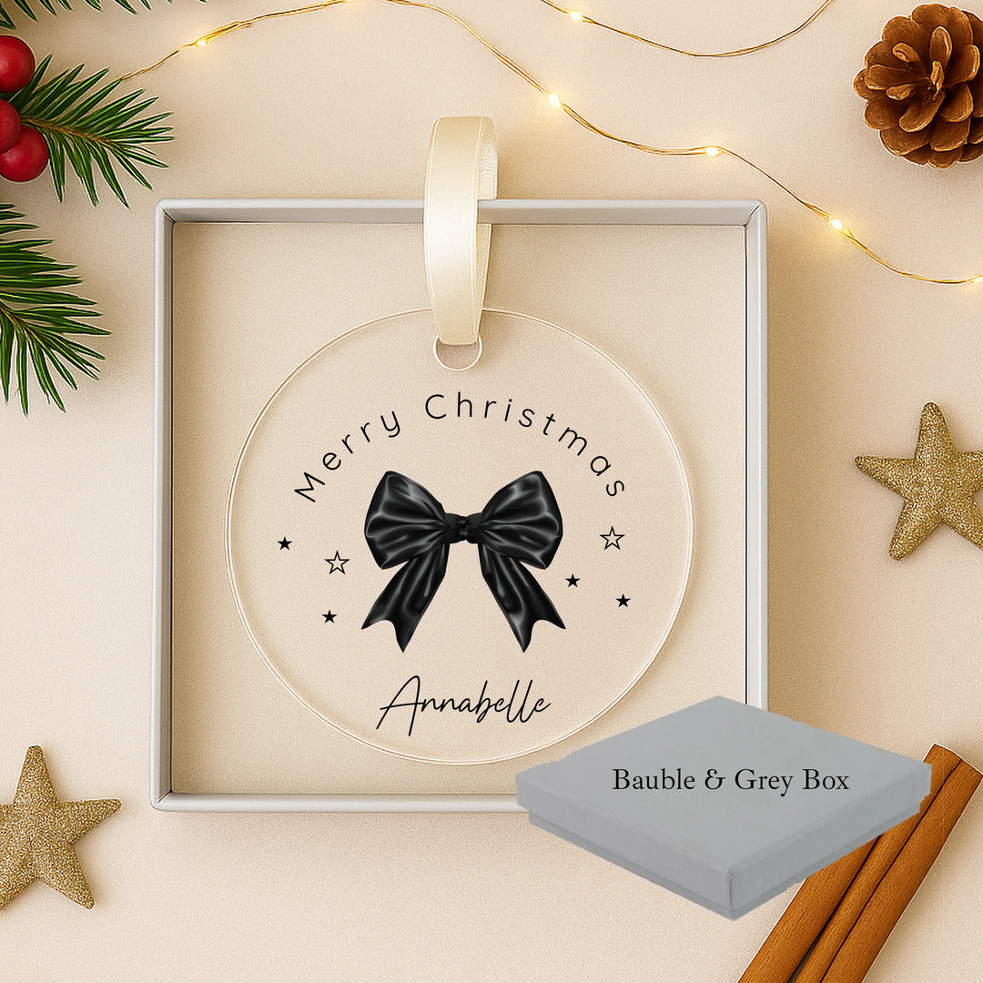 Personalised Black Bow Acrylic Christmas Bauble