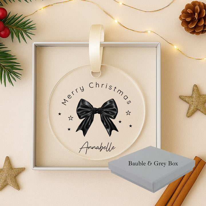 Personalised Black Bow Acrylic Christmas Bauble