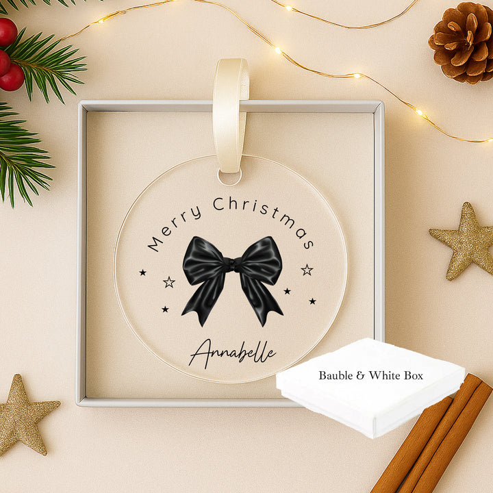 Personalised Black Bow Acrylic Christmas Bauble