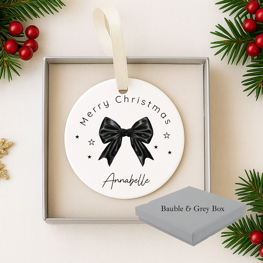 Personalised Black Bow Christmas Bauble