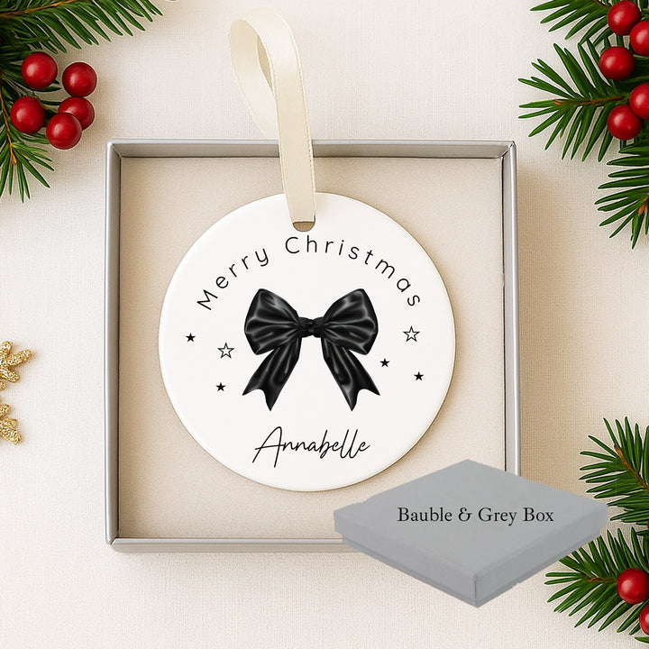 Personalised Black Bow Christmas Bauble