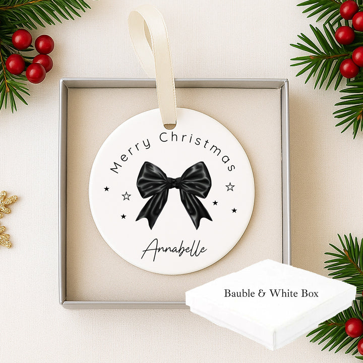 Personalised Black Bow Christmas Bauble