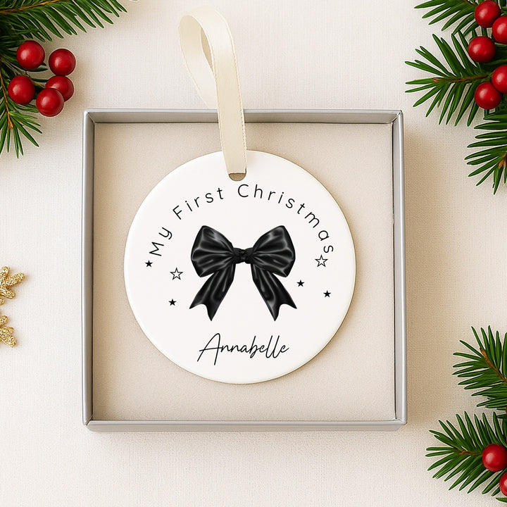 Personalised Black Bow Christmas Bauble