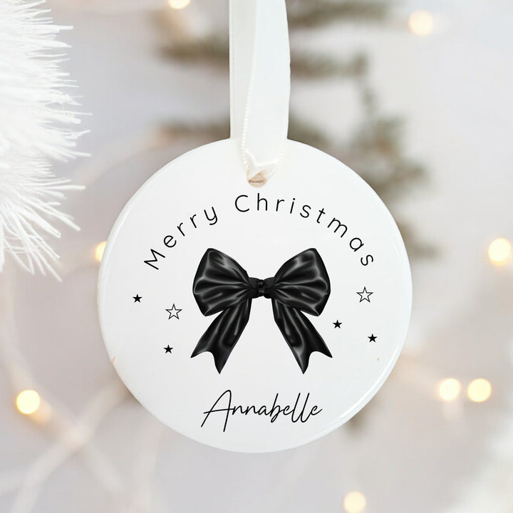 Personalised Black Bow Christmas Bauble