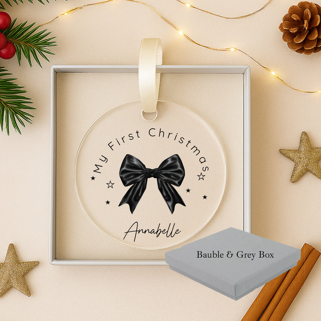 Personalised Black Bow Acrylic Christmas Bauble
