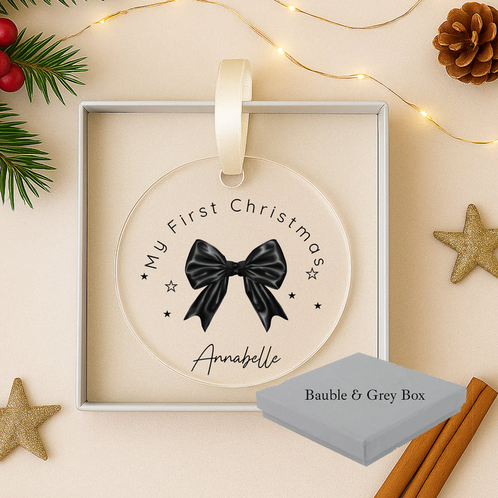 Personalised Black Bow Acrylic Christmas Bauble
