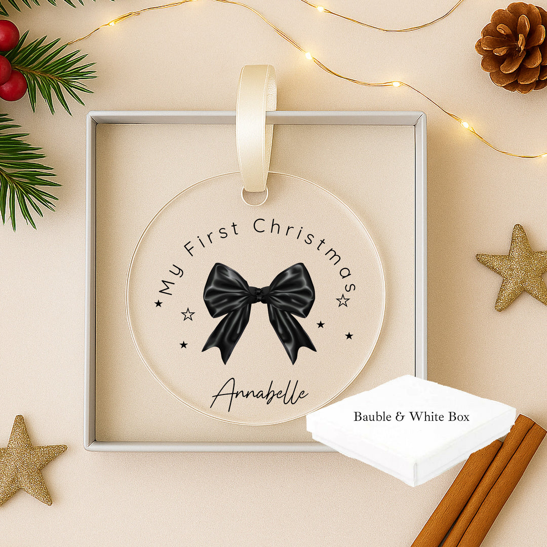 Personalised Black Bow Acrylic Christmas Bauble