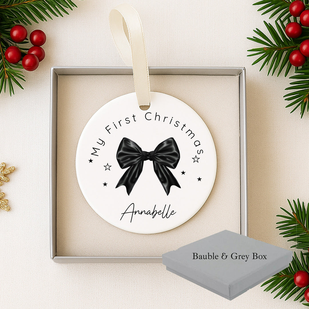 Personalised Black Bow Christmas Bauble