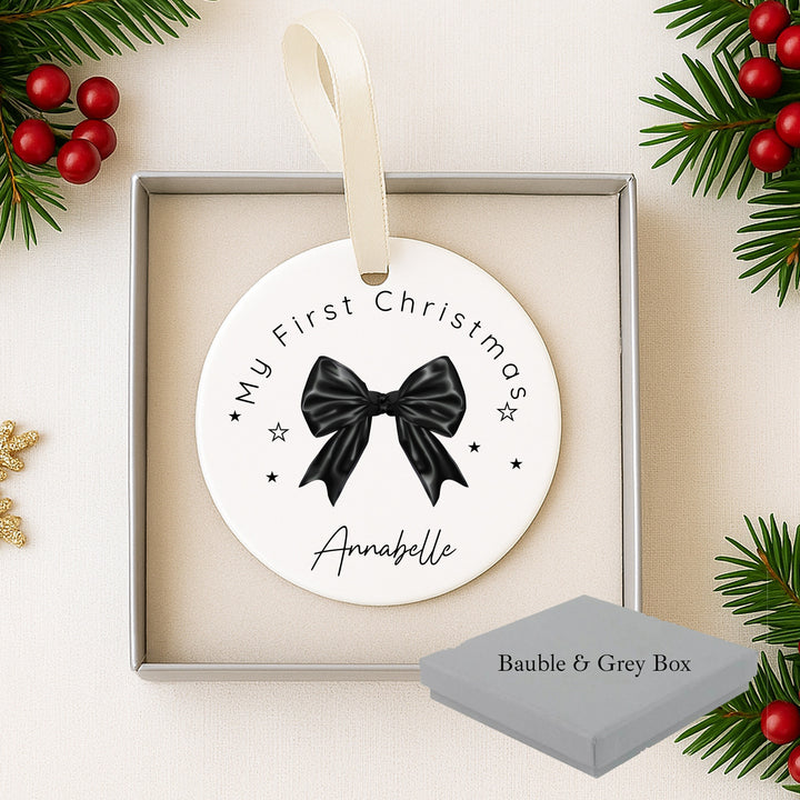 Personalised Black Bow Christmas Bauble