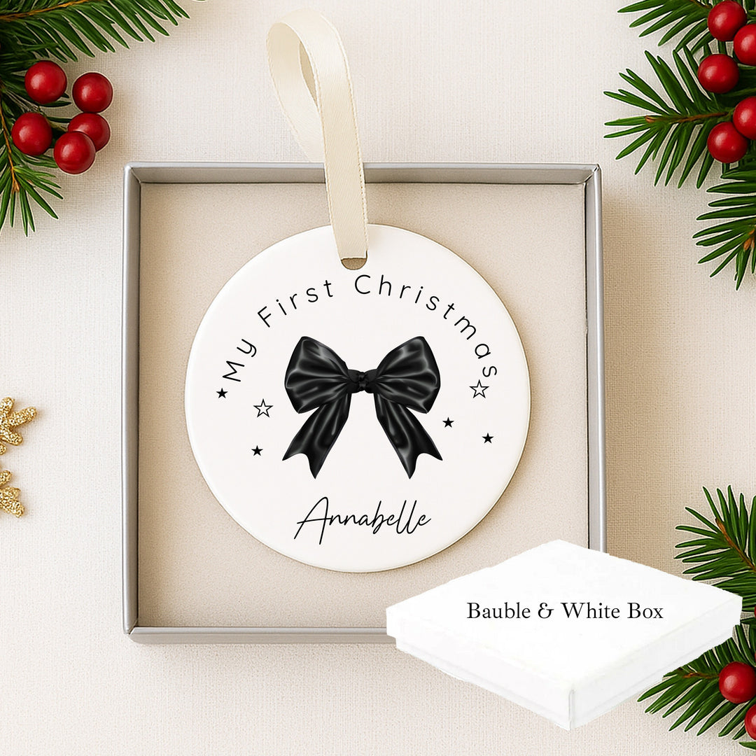 Personalised Black Bow Christmas Bauble