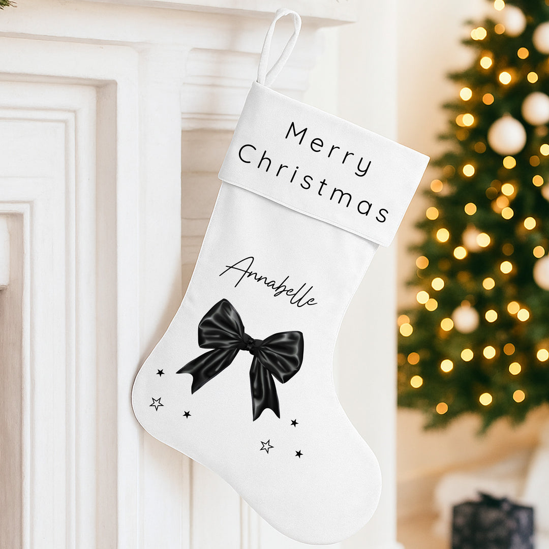 Personalised Black Bow Velvet Christmas Santa Sack or Stocking