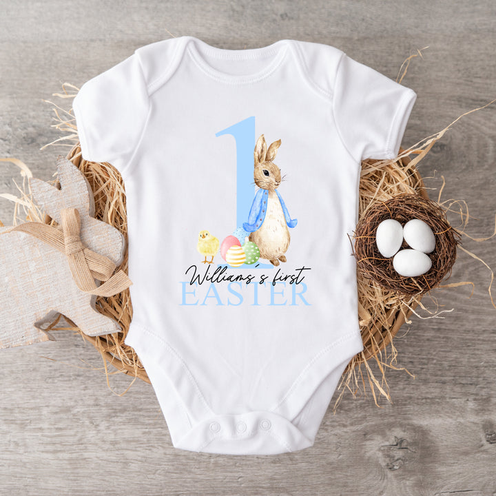 Personalised My First Easter Blue Rabbit Babygrow/Vest