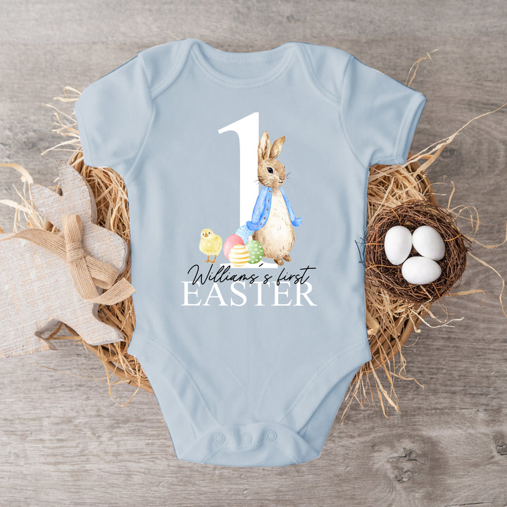 Personalised My First Easter Blue Rabbit Babygrow/Vest