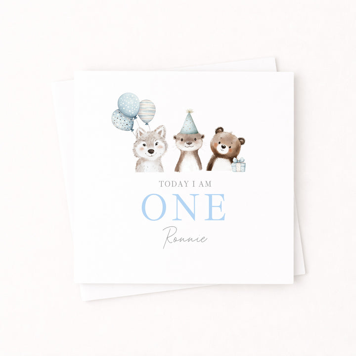Personalised Blue Party Animals Birthday Card