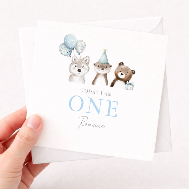 Personalised Blue Party Animals Birthday Card