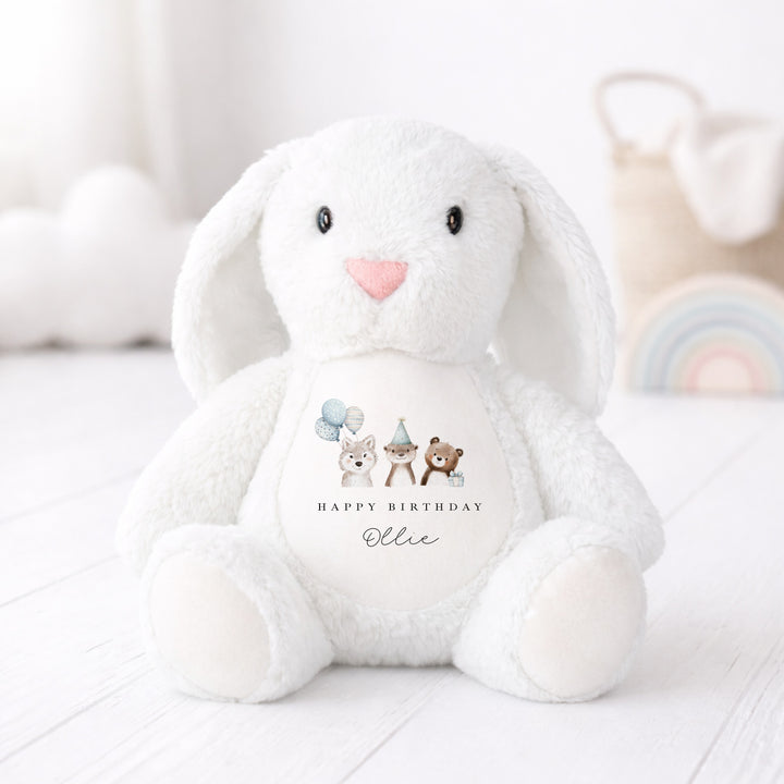 Personalised Blue Party Animals Birthday Teddy