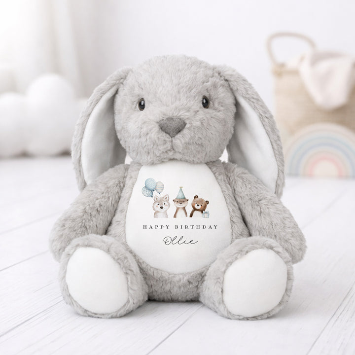 Personalised Blue Party Animals Birthday Teddy