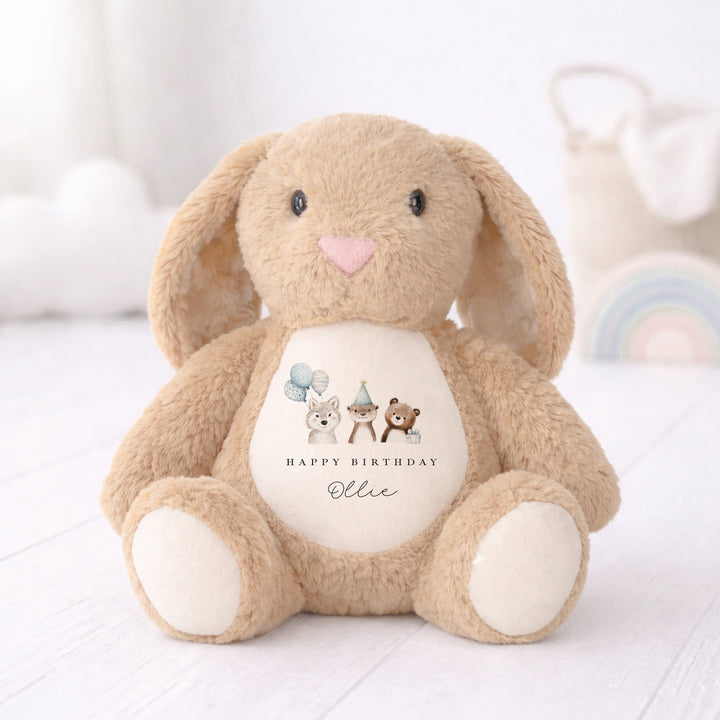 Personalised Blue Party Animals Birthday Teddy