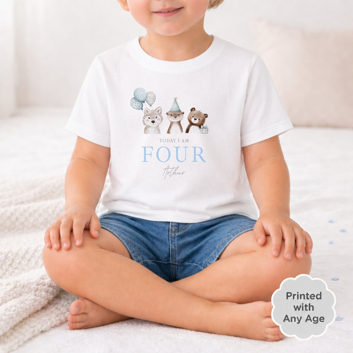 Personalised Blue Animals Any Age Birthday T-Shirt