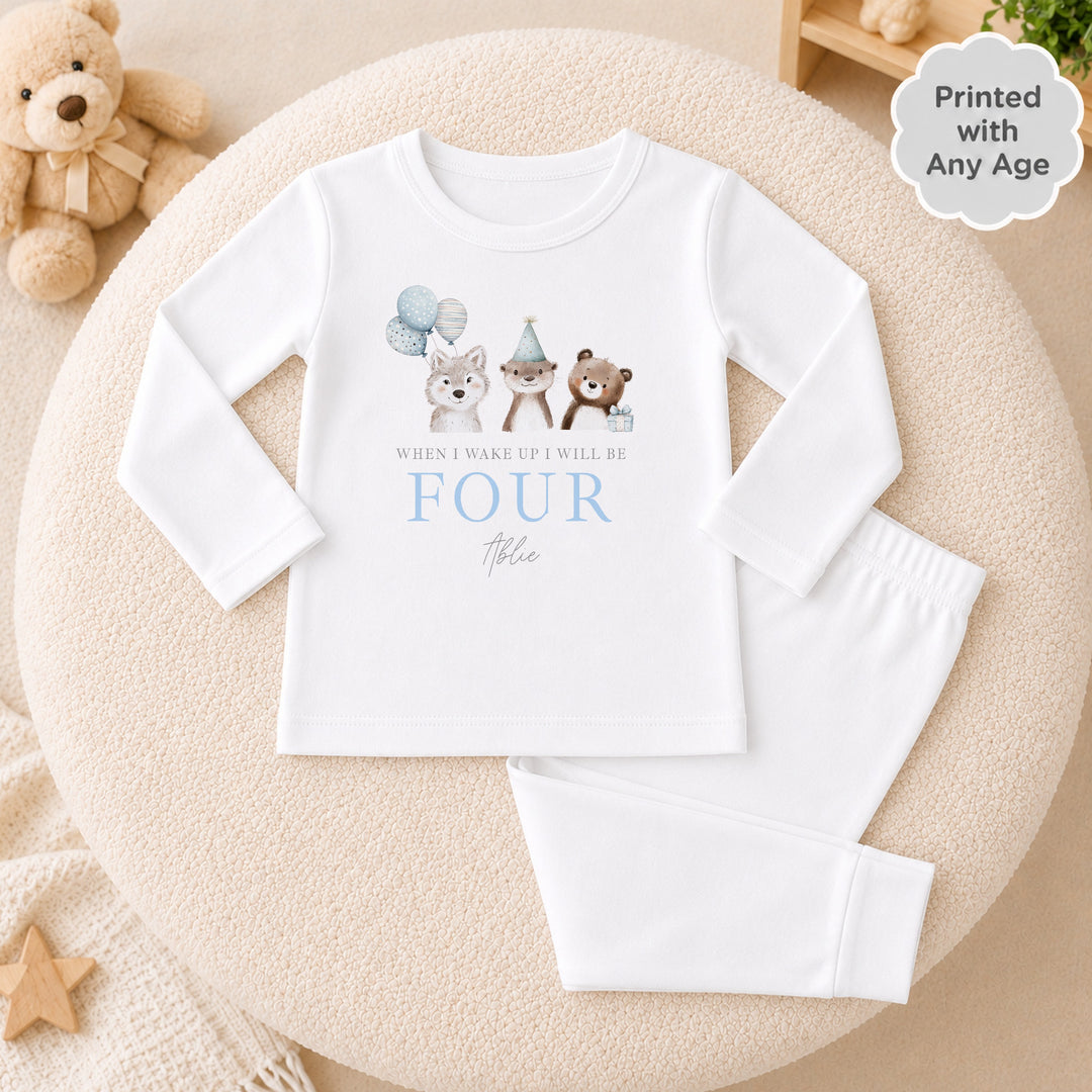 Personalised Blue Animals Any Age Birthday Pyjamas