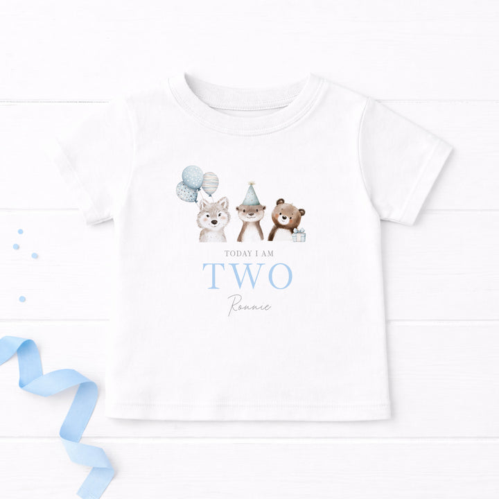 Personalised Blue Animals Any Age Birthday T-Shirt