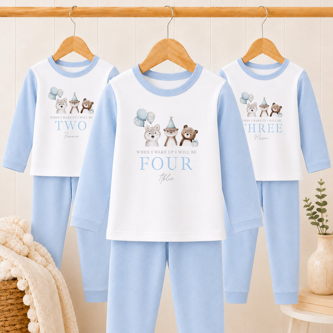 Personalised Blue Animals Any Age Birthday Pyjamas