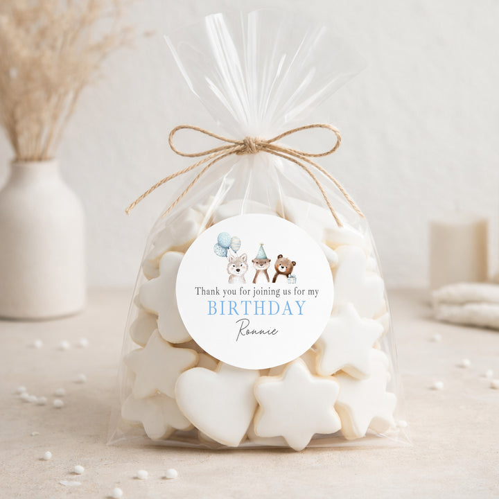 Personalised Blue Party Animals Birthday Stickers