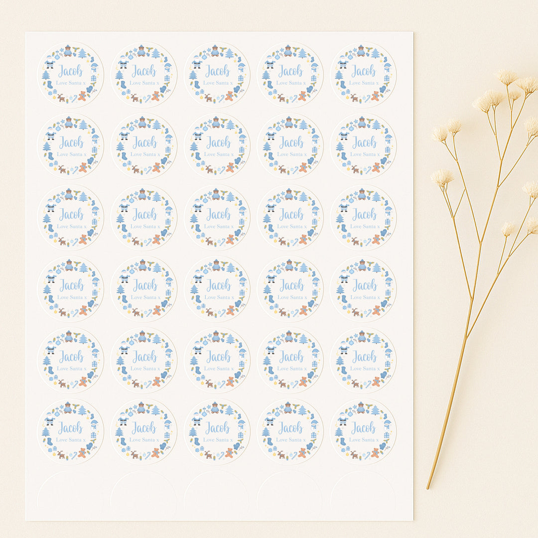 Personalised Blue Wreath Christmas Stickers