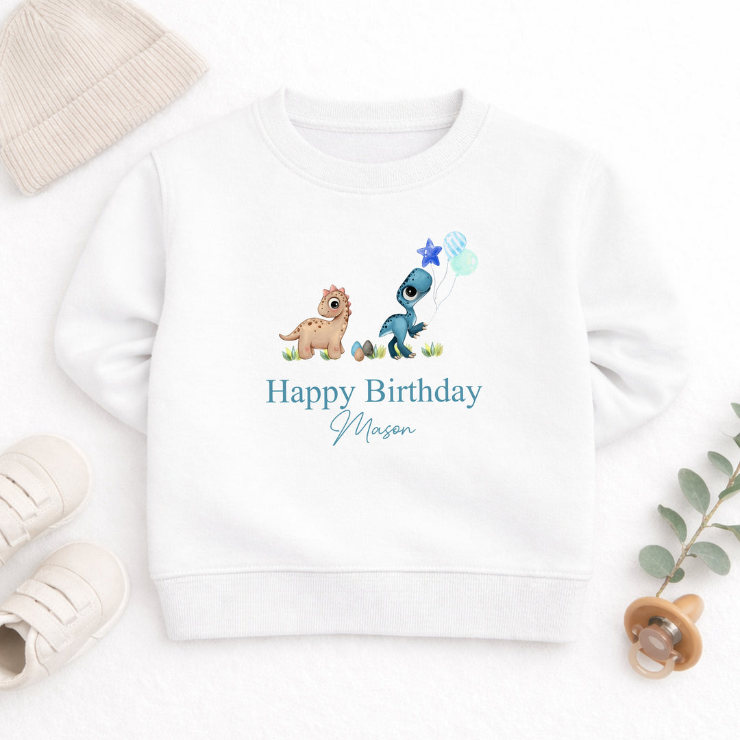 Personalised Blue Dinosaur Birthday Boy Sweatshirt