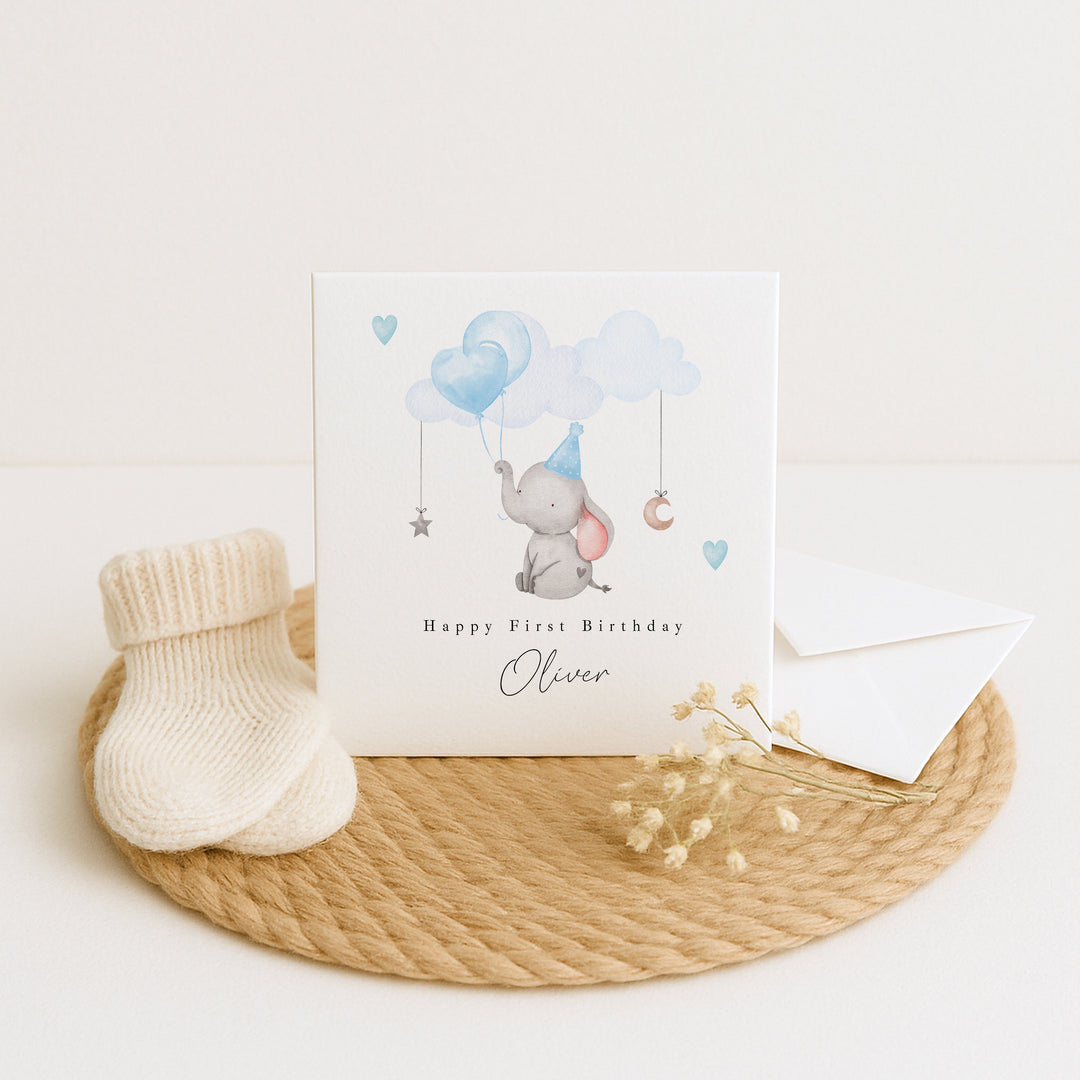 Personalised Blue Elephant Birthday Card