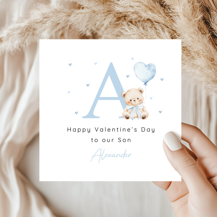Personalised Blue Bear Initial Happy Valentine's Day Card