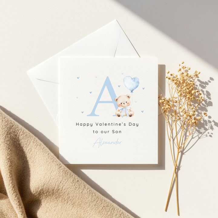 Personalised Blue Bear Initial Happy Valentine's Day Card