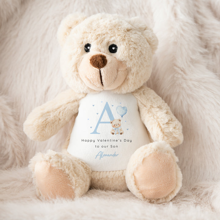 Personalised Blue Initial Happy Valentine's Day Soft Toy