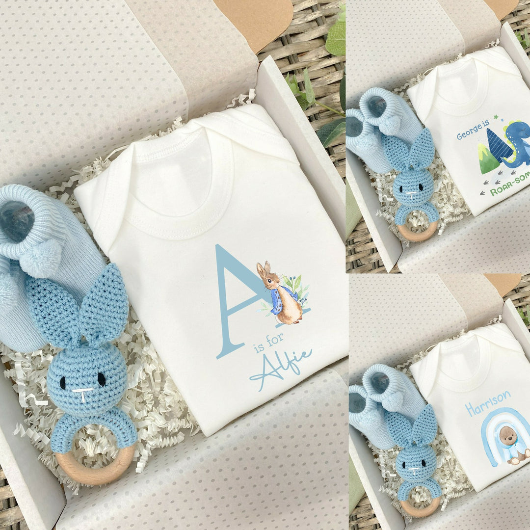 Personalised New Baby Boy Teether Gift Hamper Set