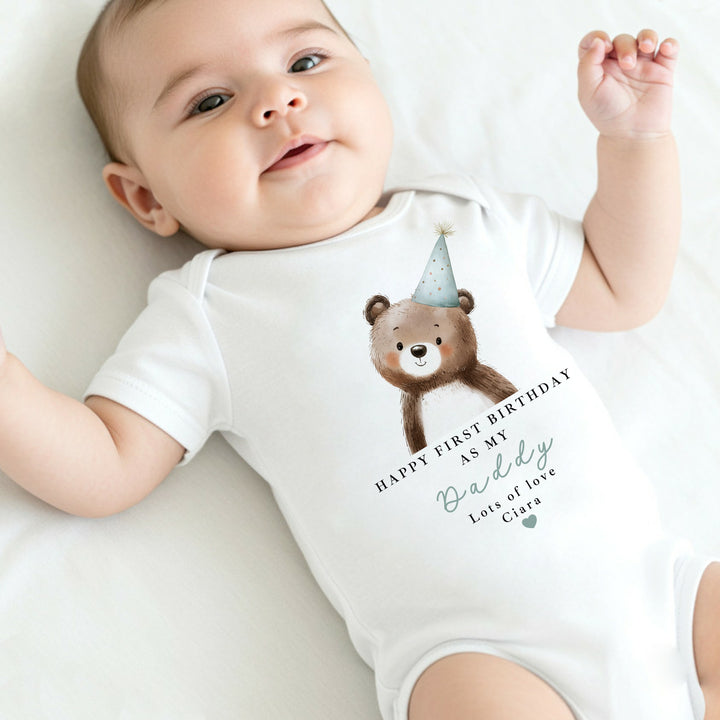 Personalised Blue Bear Happy Birthday Daddy Baby Grow/Vest