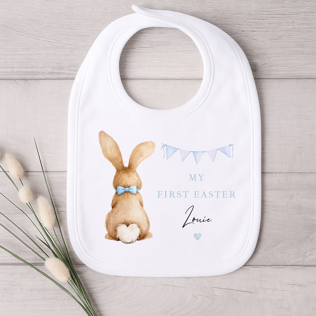 Personalised Blue Bunny Bunting My First Easter Baby Grow, Vest or Bib