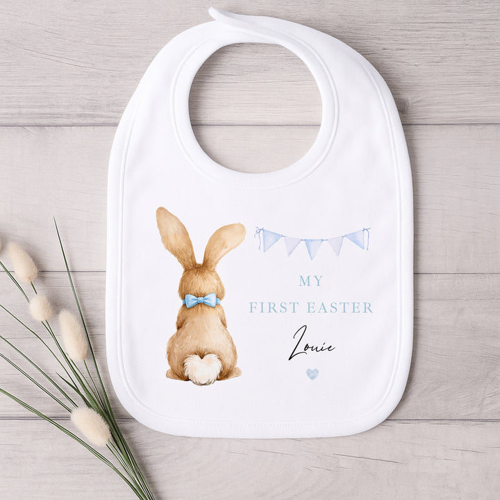 Personalised Blue Bunny Bunting My First Easter Baby Grow, Vest or Bib