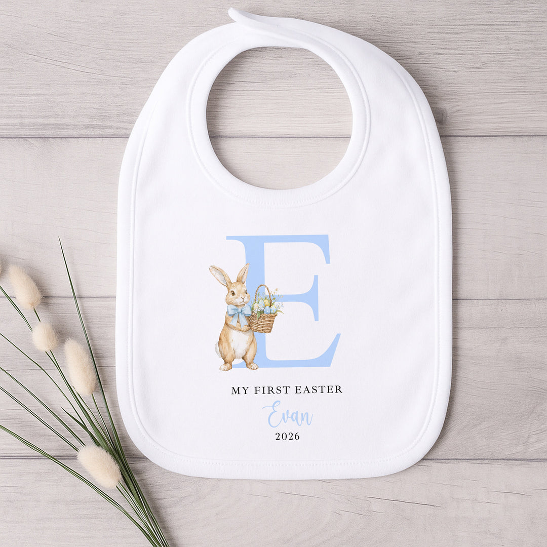 Personalised Blue Bunny Initial My First Easter Baby Grow, Vest or Bib
