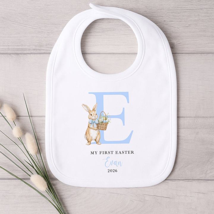 Personalised Blue Bunny Initial My First Easter Baby Grow, Vest or Bib