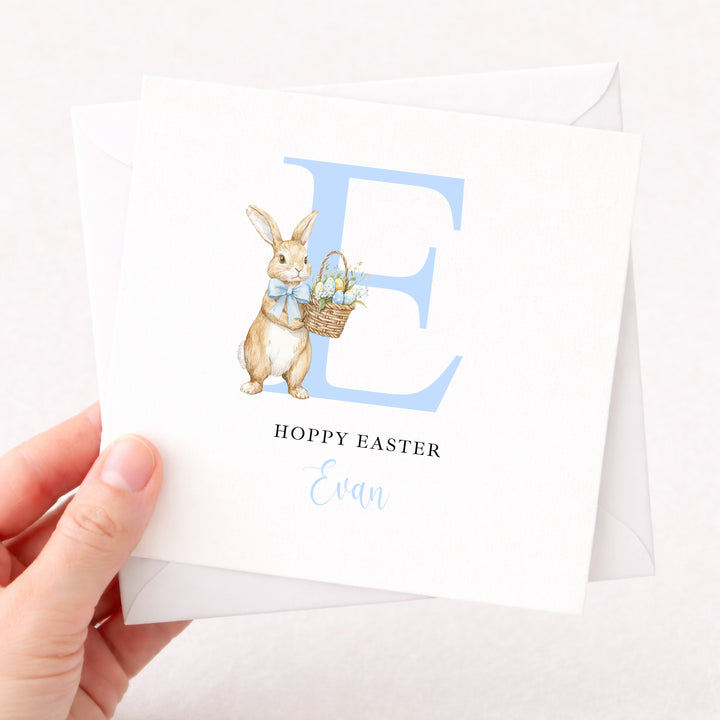 Personalised Blue Initial Bunny Hoppy Easter Card