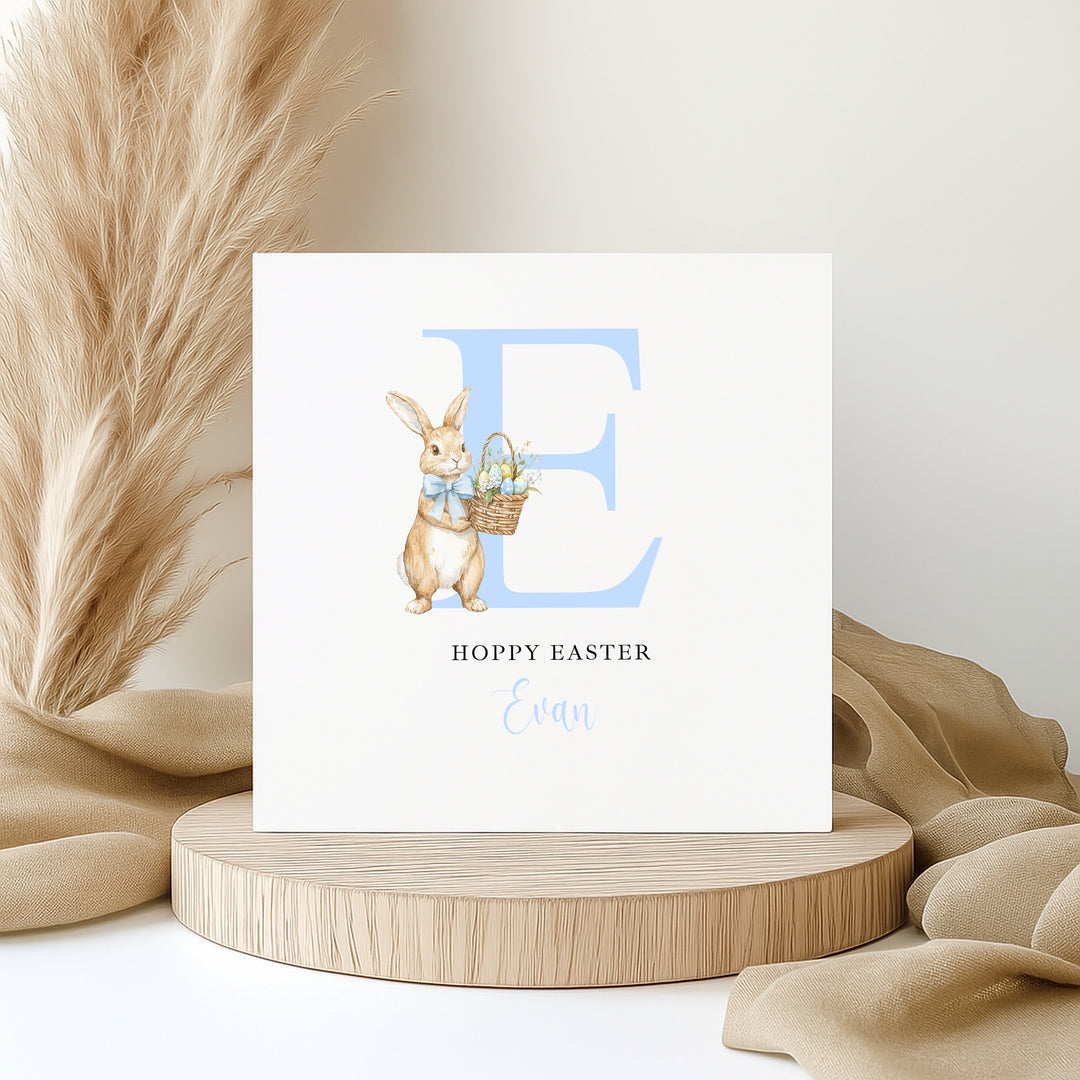 Personalised Blue Initial Bunny Hoppy Easter Card