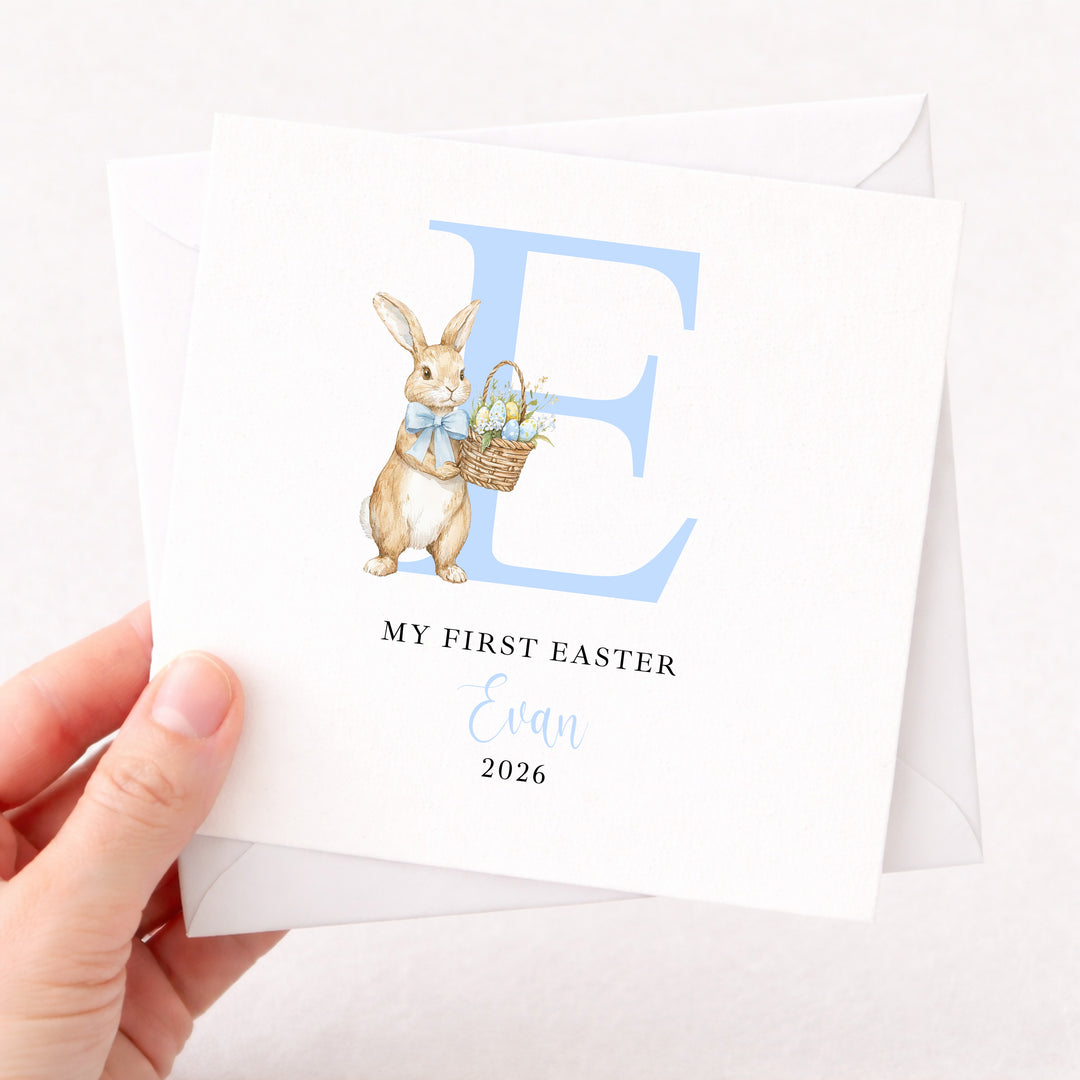Personalised Blue Initial Bunny My First Easter Card
