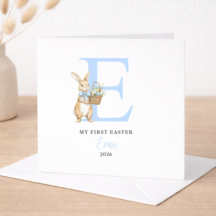 Personalised Blue Initial Bunny My First Easter Card
