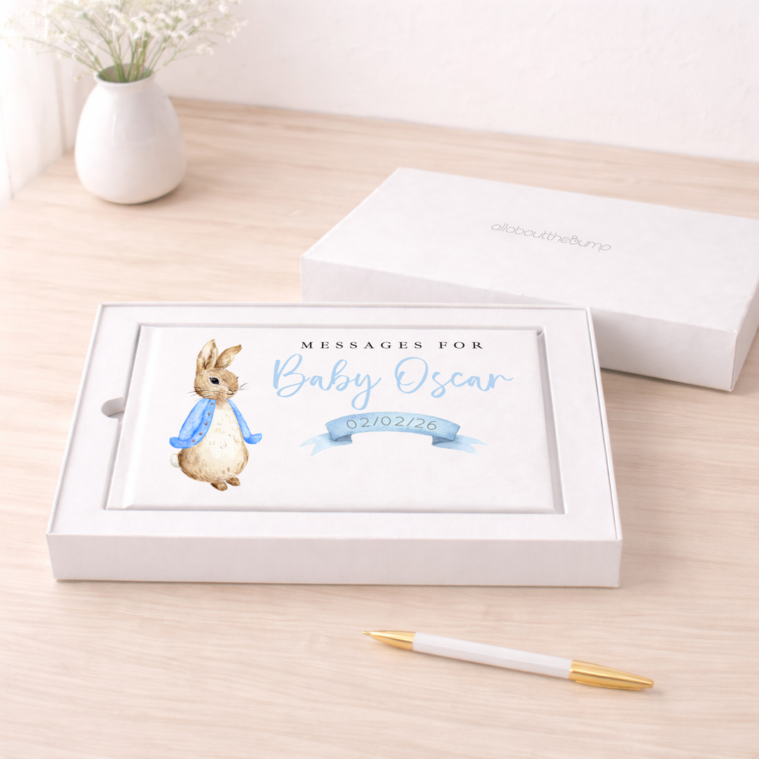 Personalised Blue Rabbit Baby Shower Guest Book