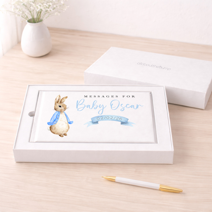 Personalised Blue Rabbit Baby Shower Guest Book