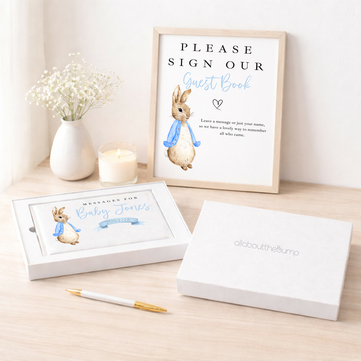 Personalised Blue Rabbit Baby Shower Guest Book