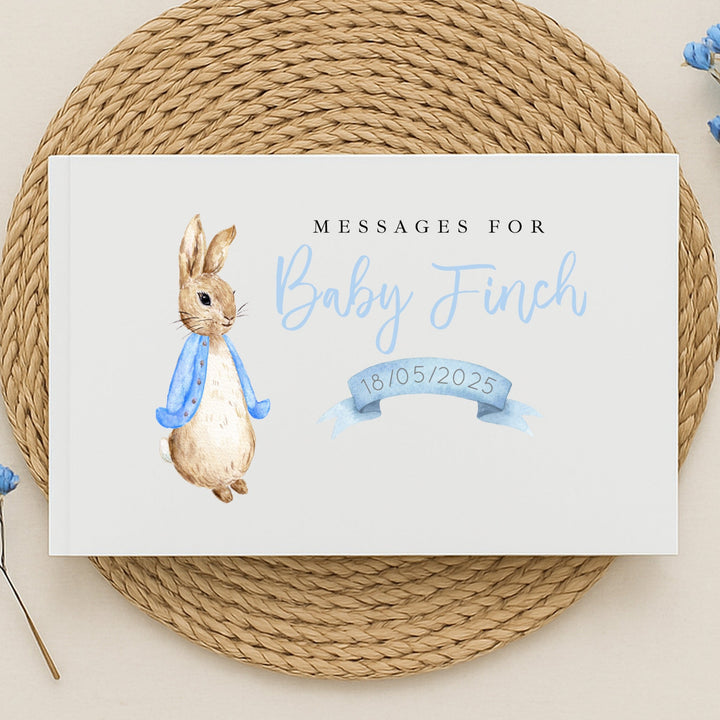 Personalised Blue Rabbit Baby Shower Guest Book