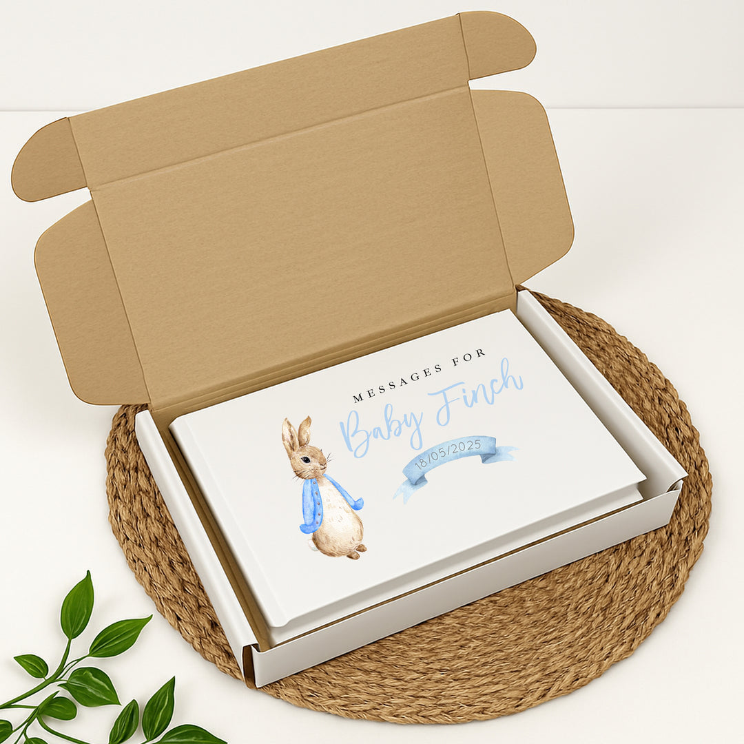 Personalised Blue Rabbit Baby Shower Guest Book