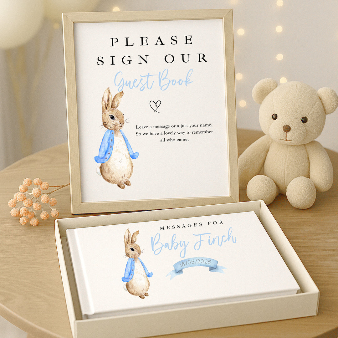 Personalised Blue Rabbit Baby Shower Guest Book