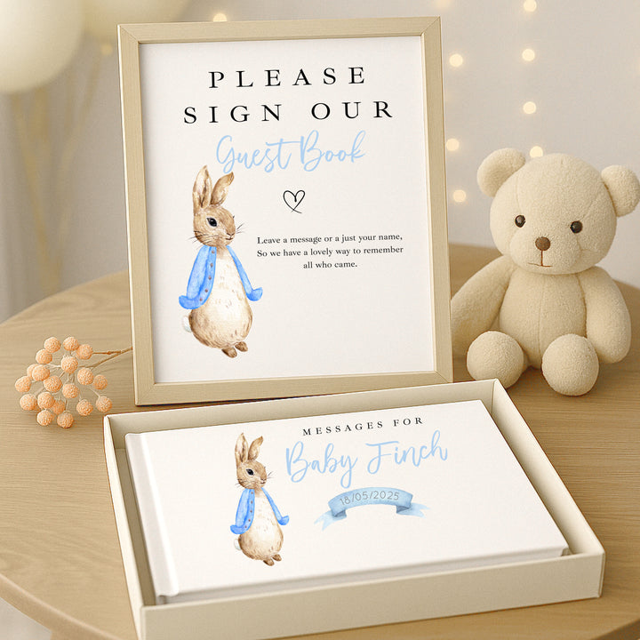 Personalised Blue Rabbit Baby Shower Guest Book
